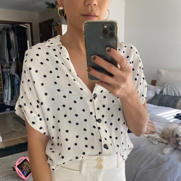 Mango Tops - Short sleeve polka dot blouse from mango